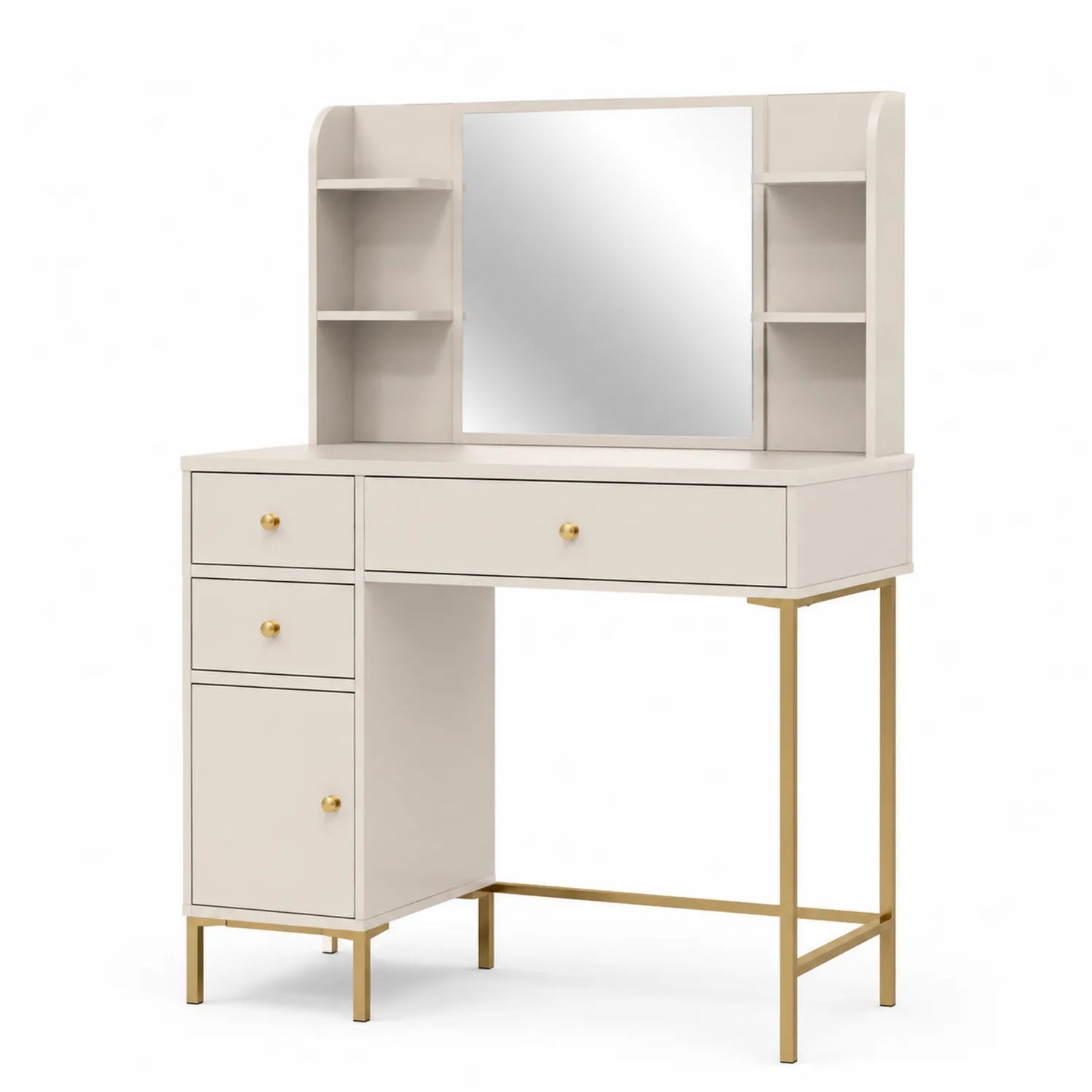 Coiffeuse en bois avec miroir et étagères en métal 120x50x140 cm