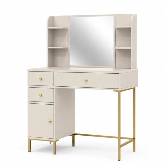 Coiffeuse en bois avec miroir et étagères en métal 120x50x140 cm