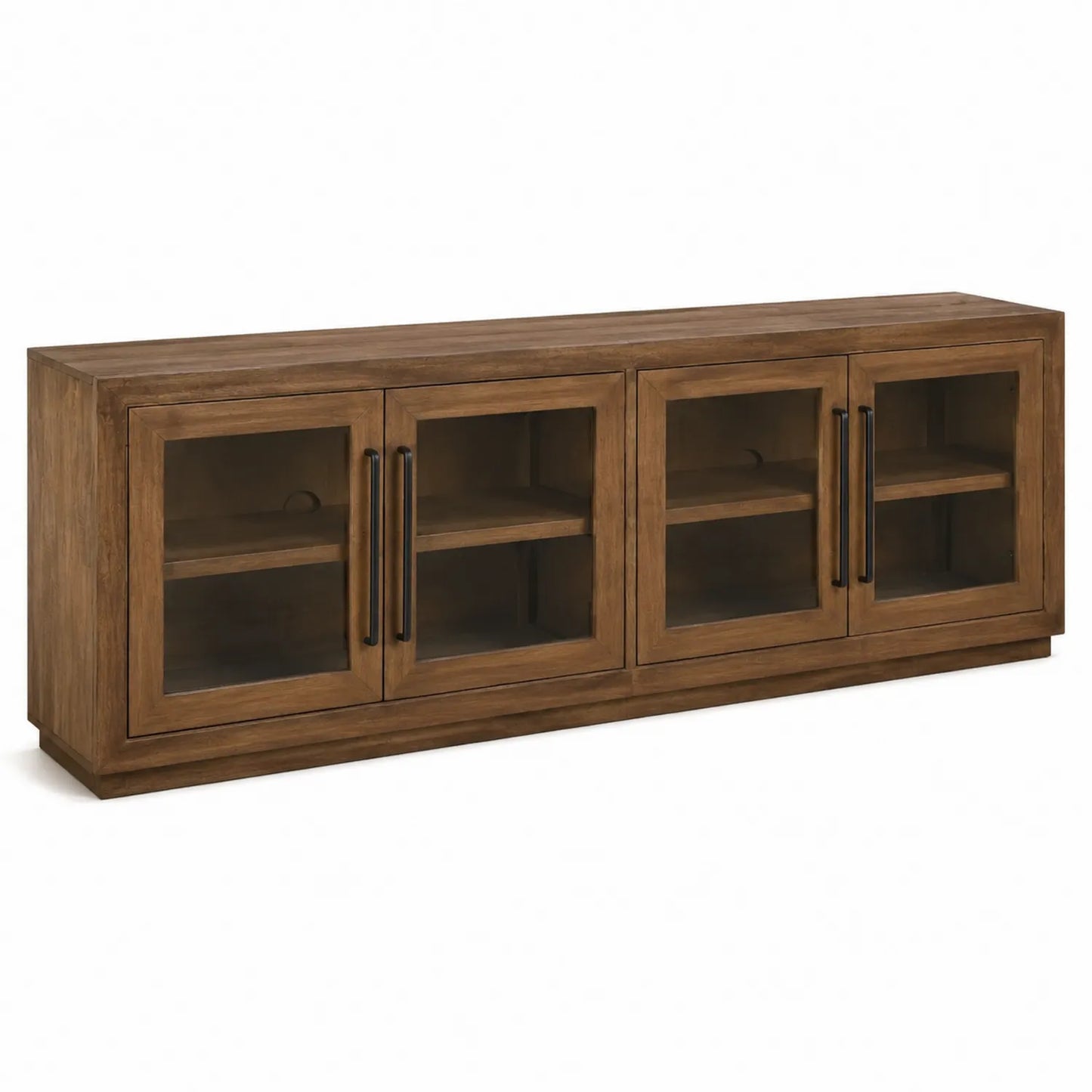 Meuble TV en bois marron avec portes en verre trempé 4 portes 200x40x60 cm