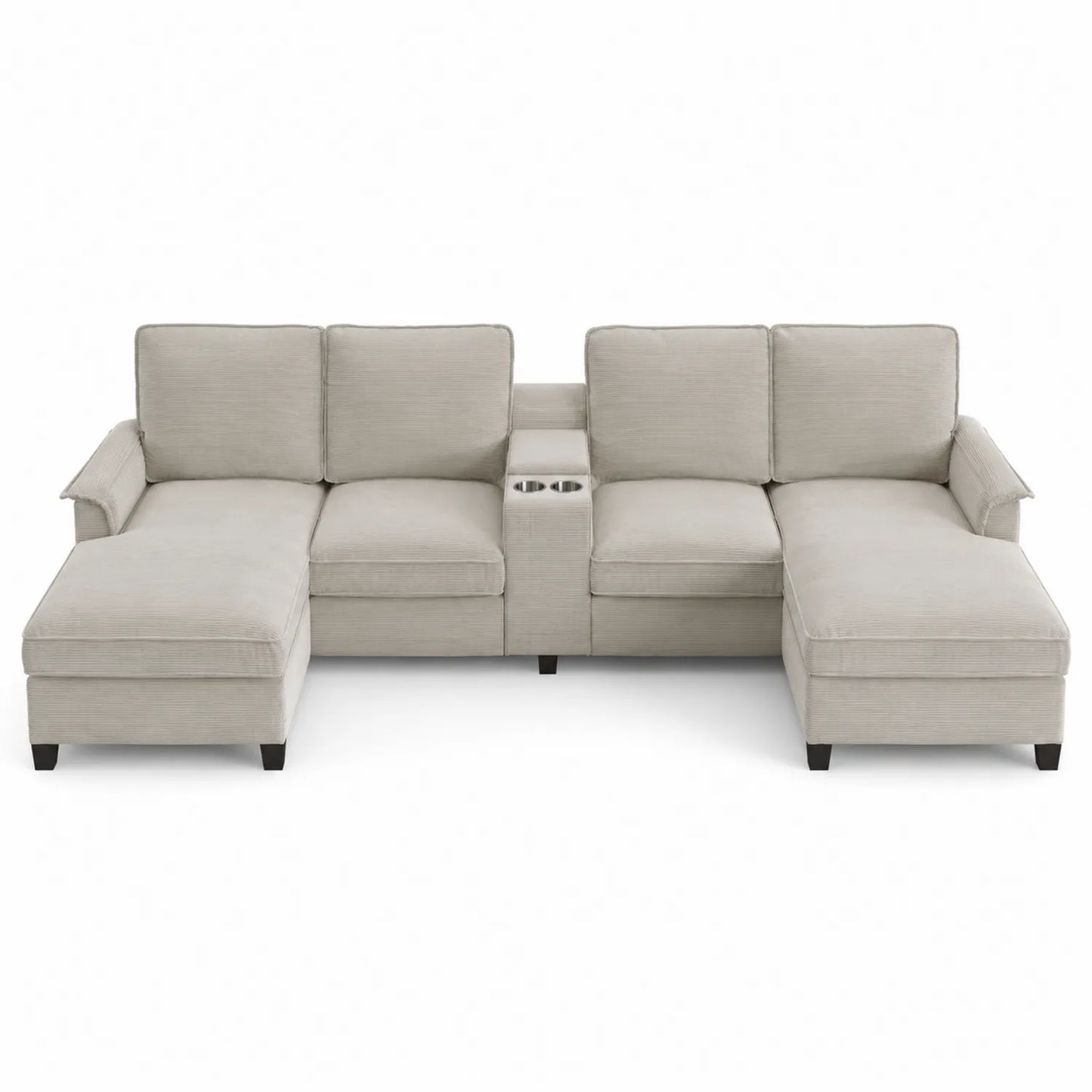Canapé d'angle modulable en tissu beige avec porte-gobelets