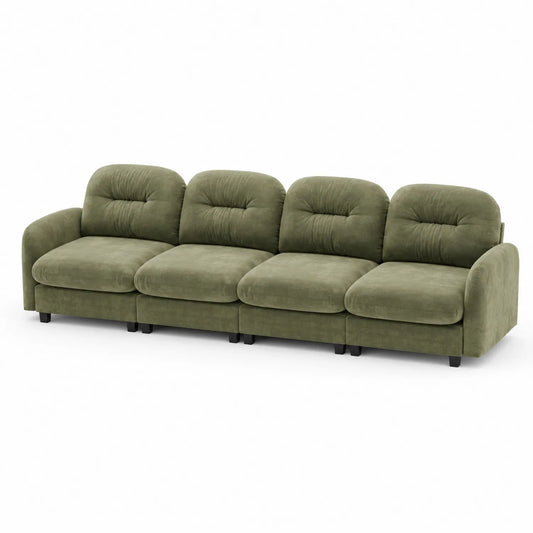 Canapé modulable 4 places en velours vert