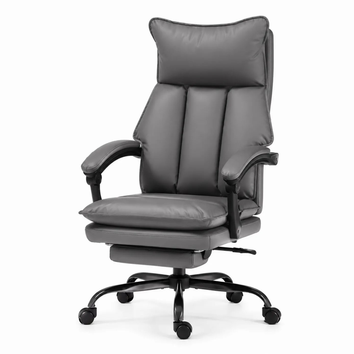Chaise de bureau en cuir synthétique réglable avec repose-pieds - Gris