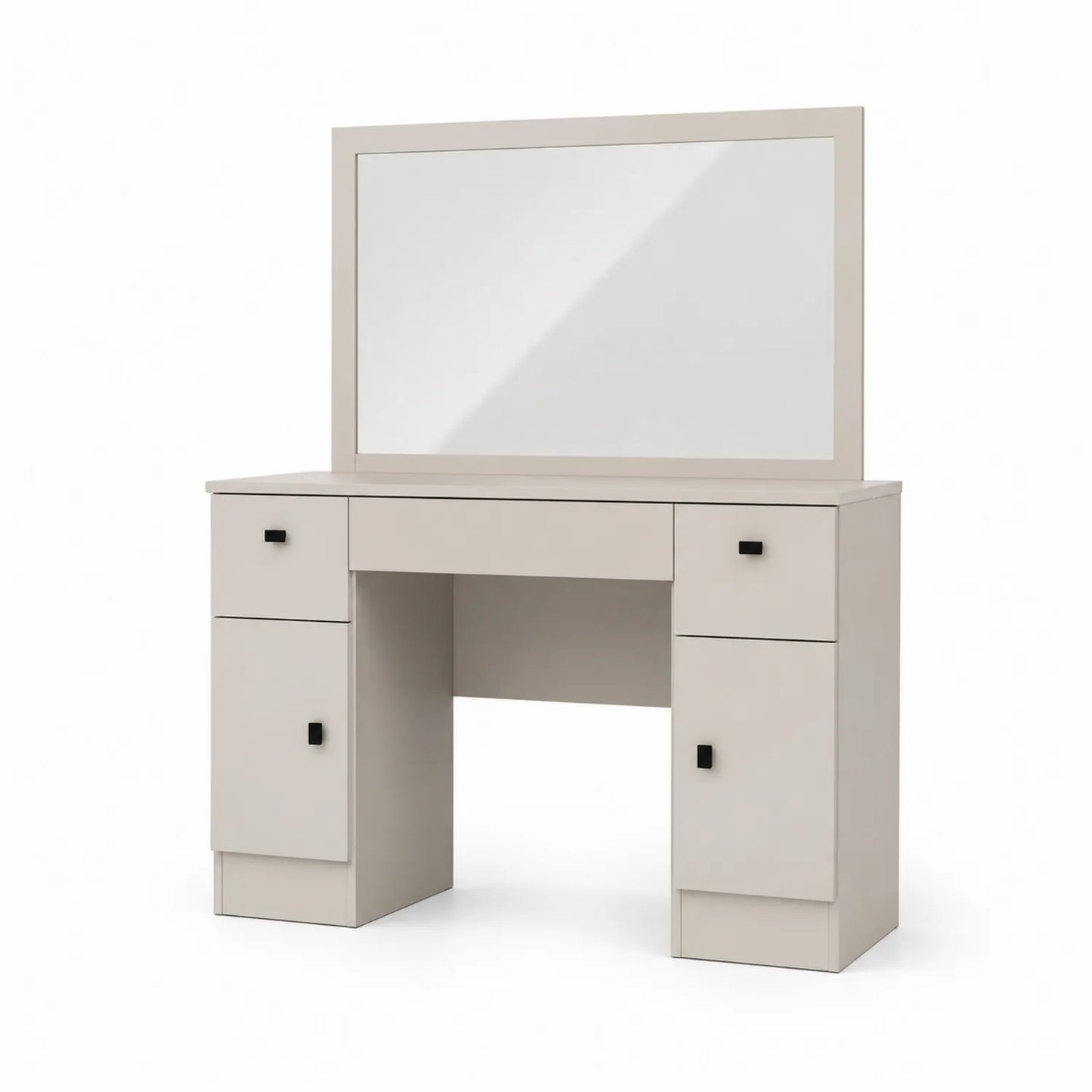 Coiffeuse en bois avec miroir et tiroirs Beige