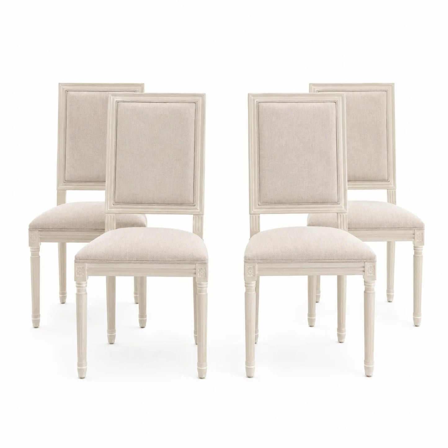Lot de 4 chaises en bois avec revêtement en lin beige