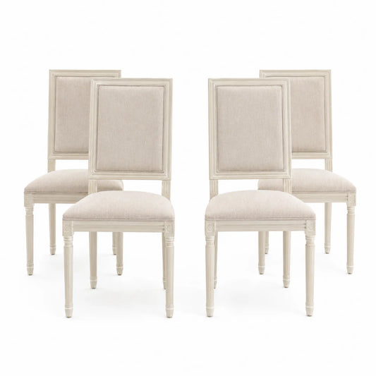 Lot de 4 chaises en bois avec revêtement en lin beige