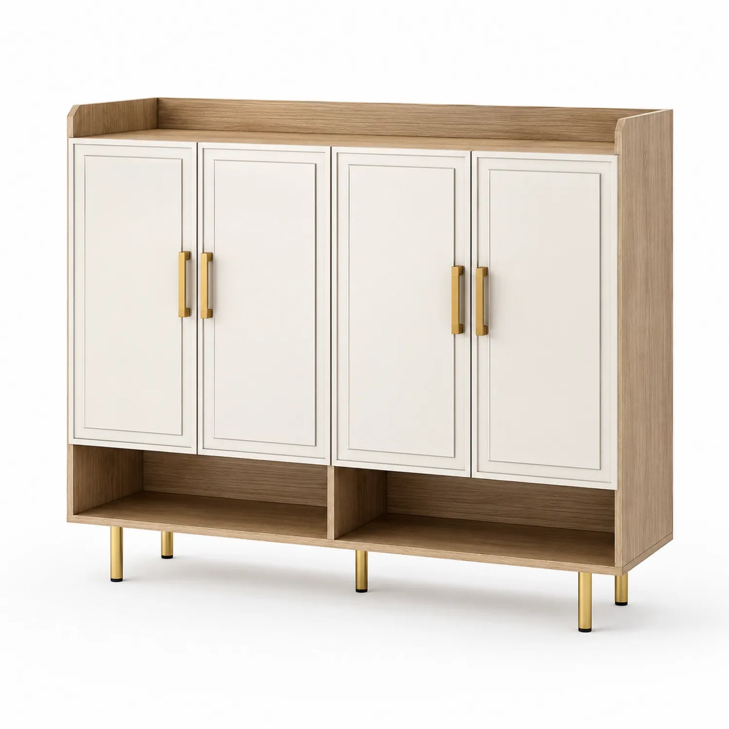 Buffet bois chêne avec portes blanches et pieds en métal