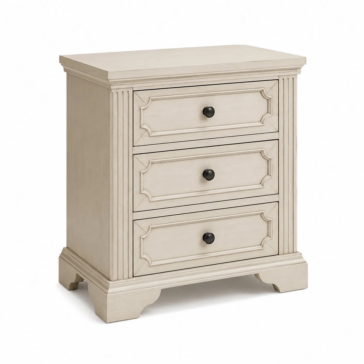 Table de chevet en bois massif 3 tiroirs Beige