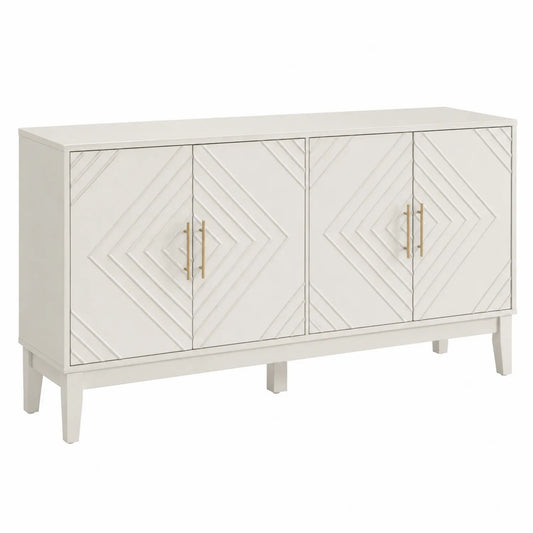 Buffet en bois avec portes à motifs géométriques et poignées dorées