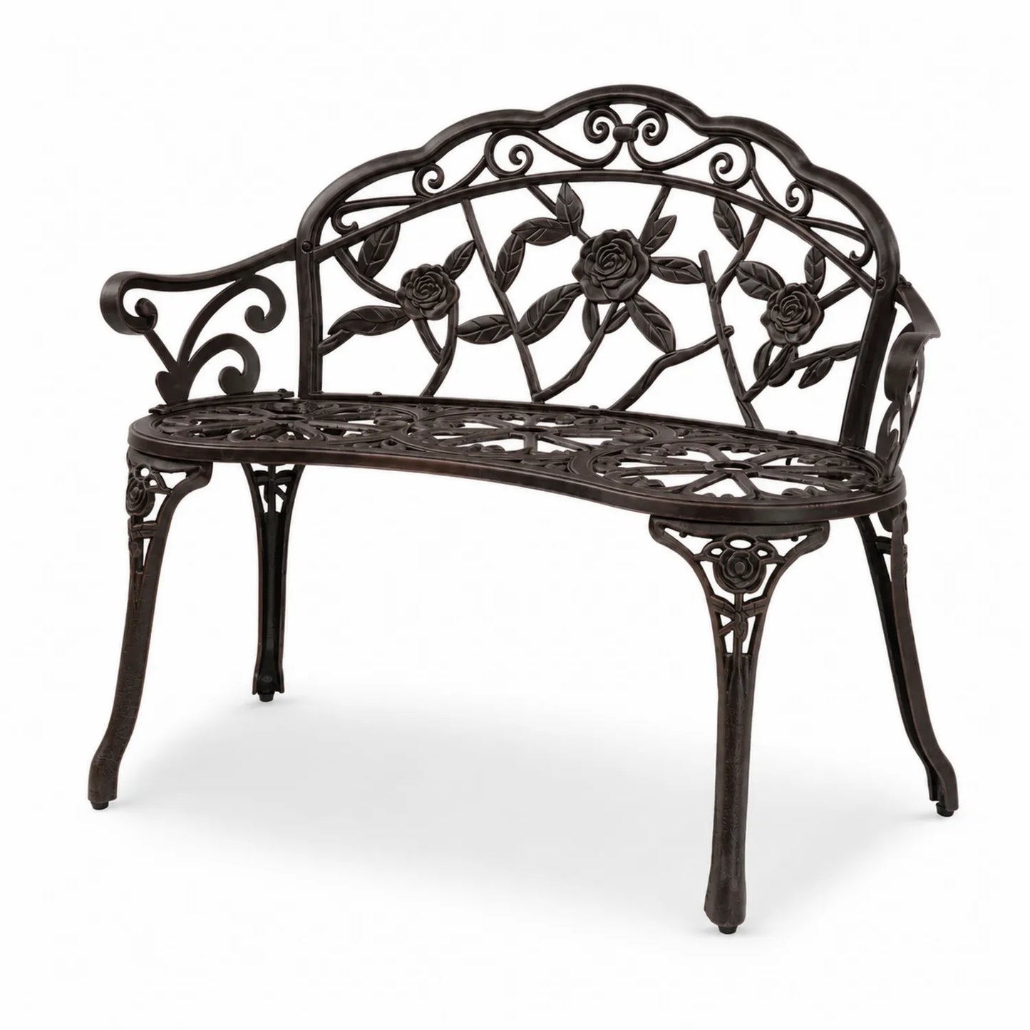 Banc en fonte avec motif floral noir 128 cm