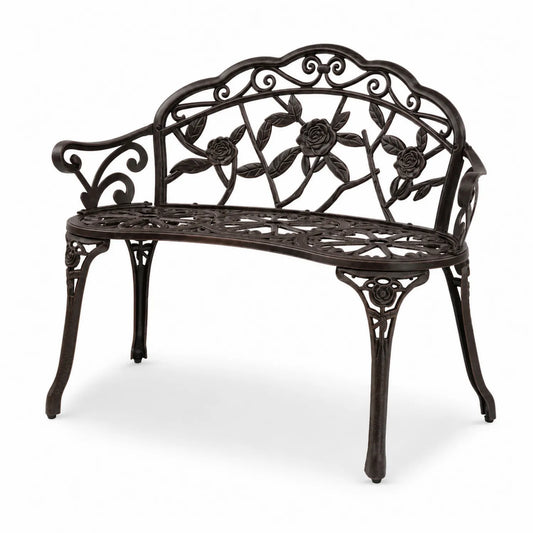 Banc en fonte avec motif floral noir 128 cm