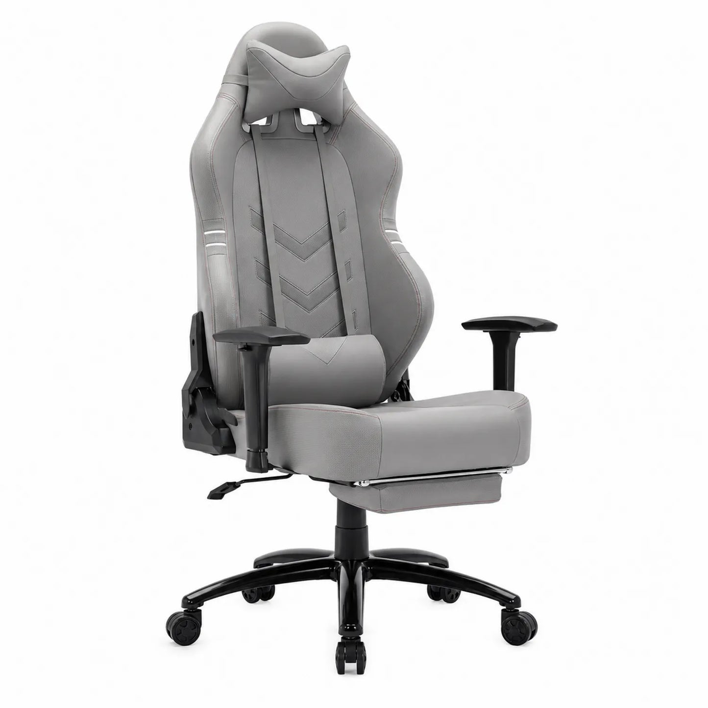 Chaise de bureau en cuir PU gris avec accoudoirs réglables