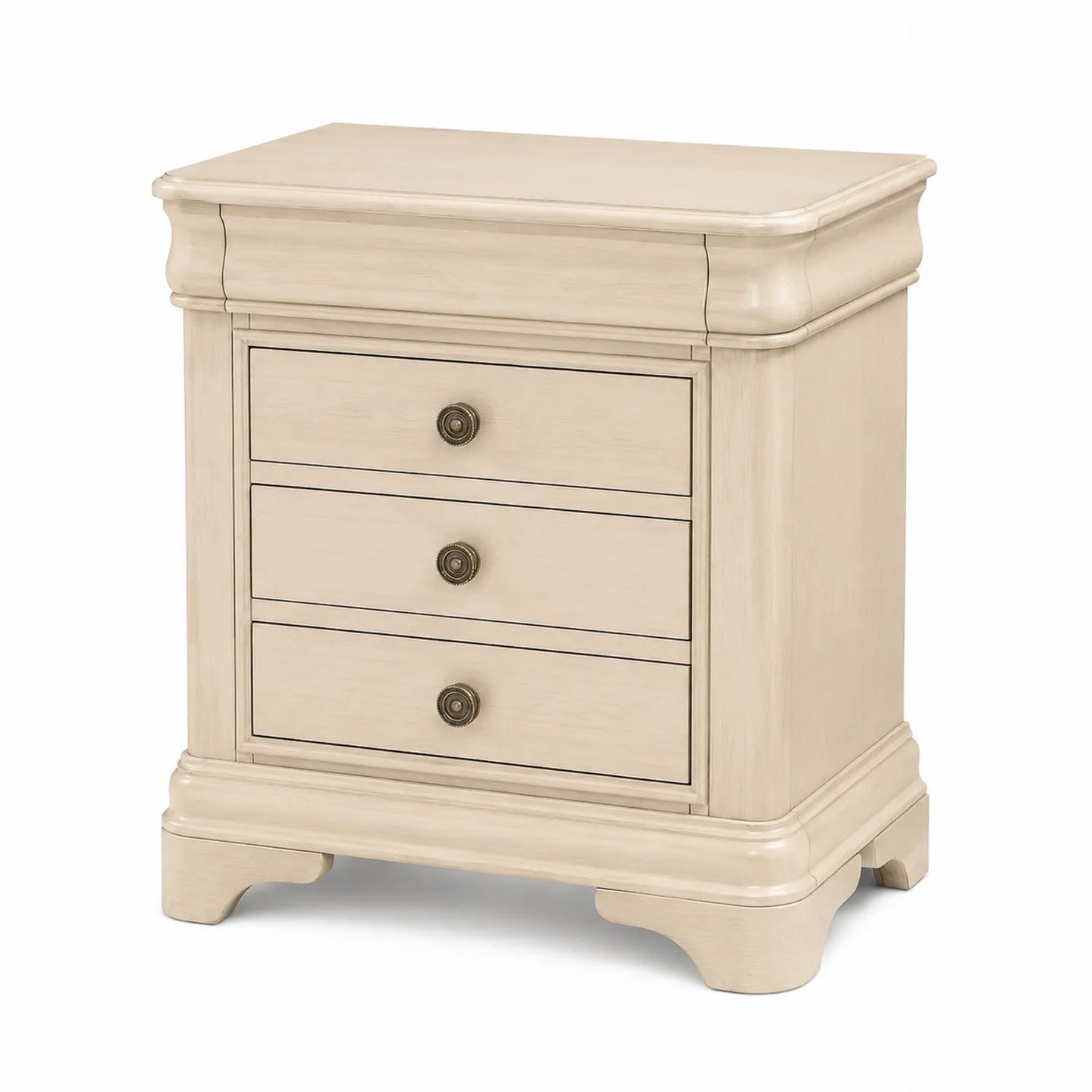 Table de chevet en bois avec 3 tiroirs en bois crème