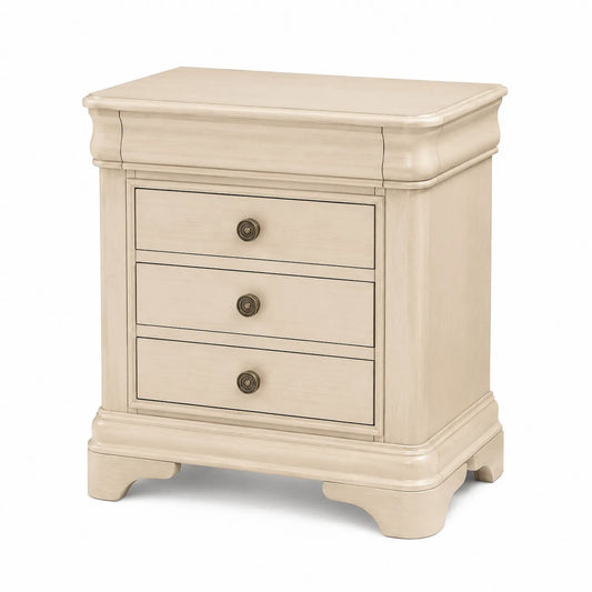Table de chevet en bois avec 3 tiroirs en bois crème