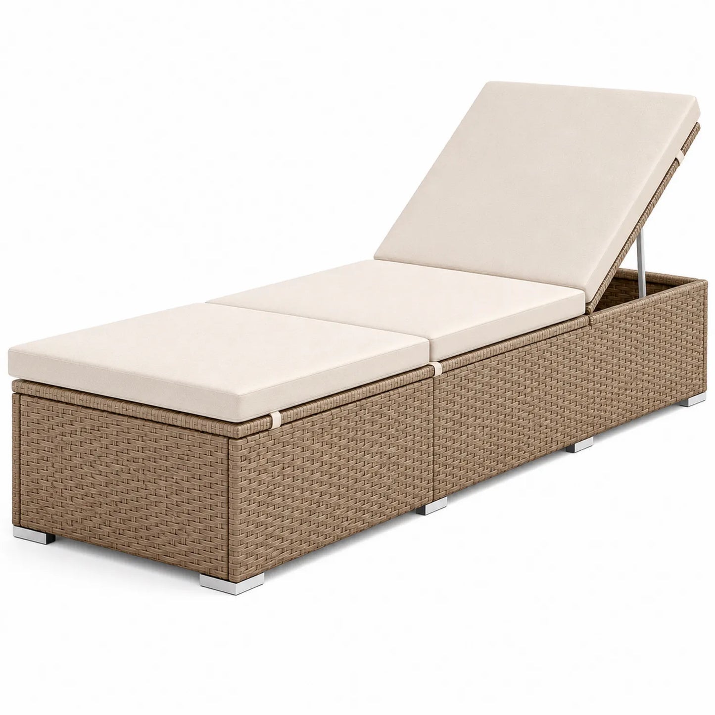 Chaise Longue d'Extérieur en Rotin avec Coussins en Polyester Beige