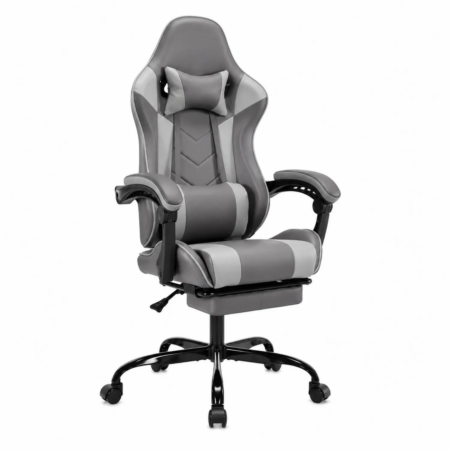 Chaise de bureau en cuir PU avec repose-pieds réglable Gris et Gris clair