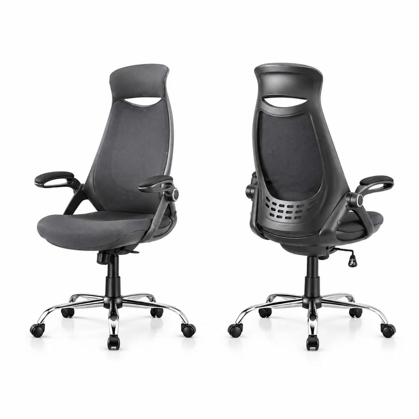 Chaise de bureau avec accoudoirs réglables et base en métal, Gris