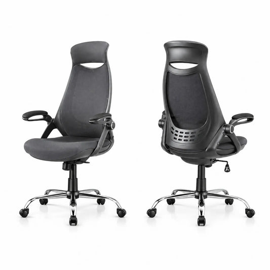 Chaise de bureau avec accoudoirs réglables et base en métal, Gris