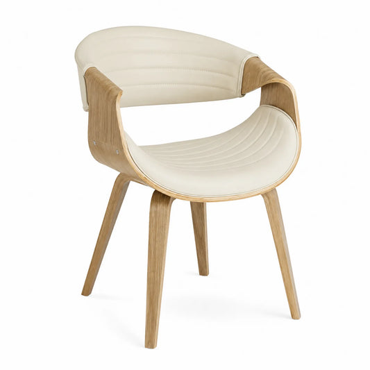 Chaise en bois de chêne avec revêtement en similicuir beige