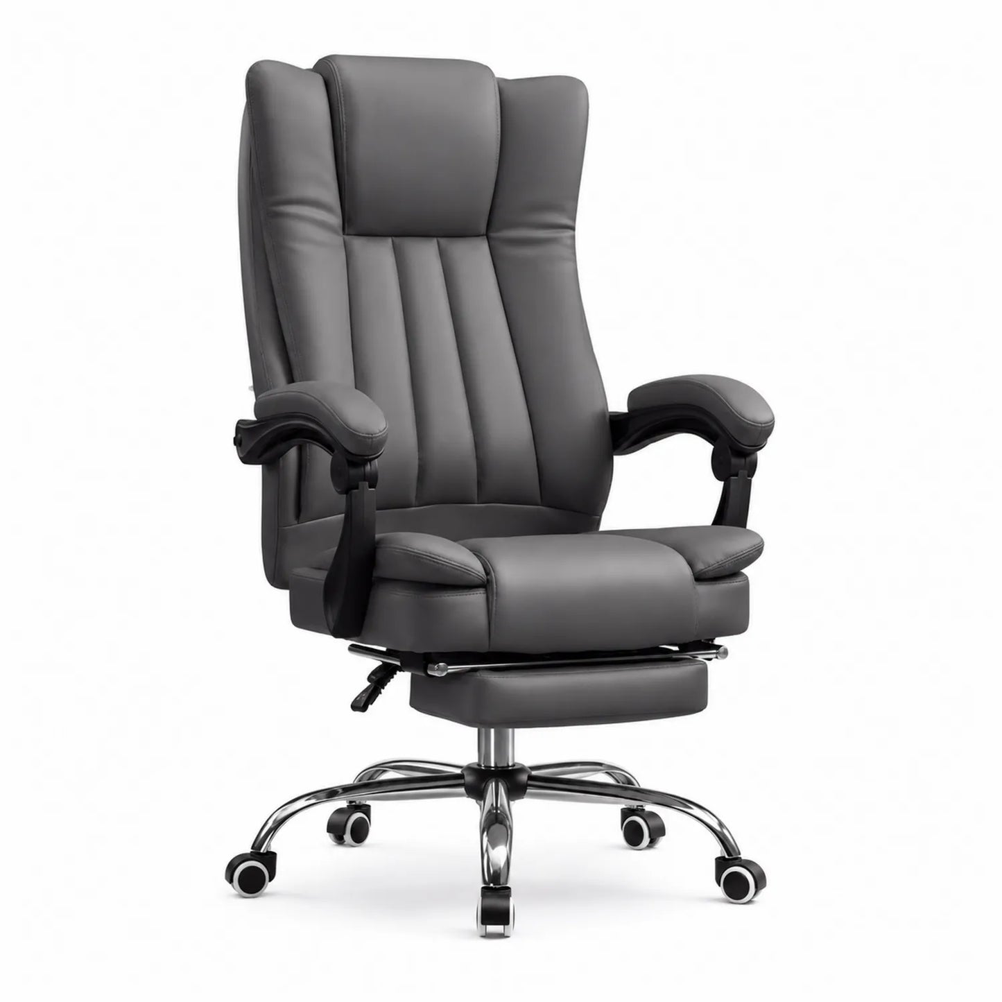 Chaise de bureau en cuir synthétique Gris avec repose-pieds