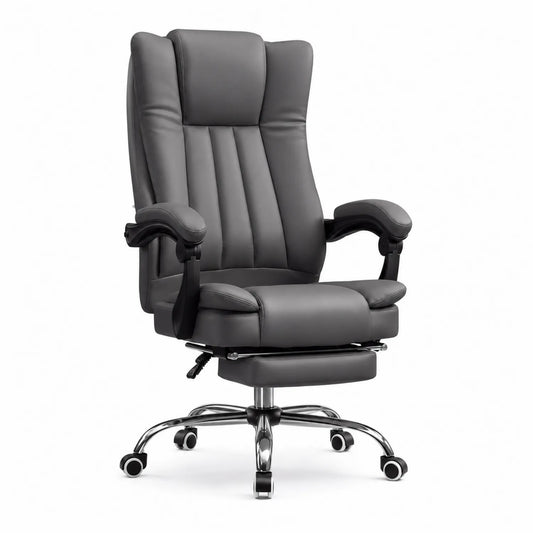 Chaise de bureau en cuir synthétique Gris avec repose-pieds