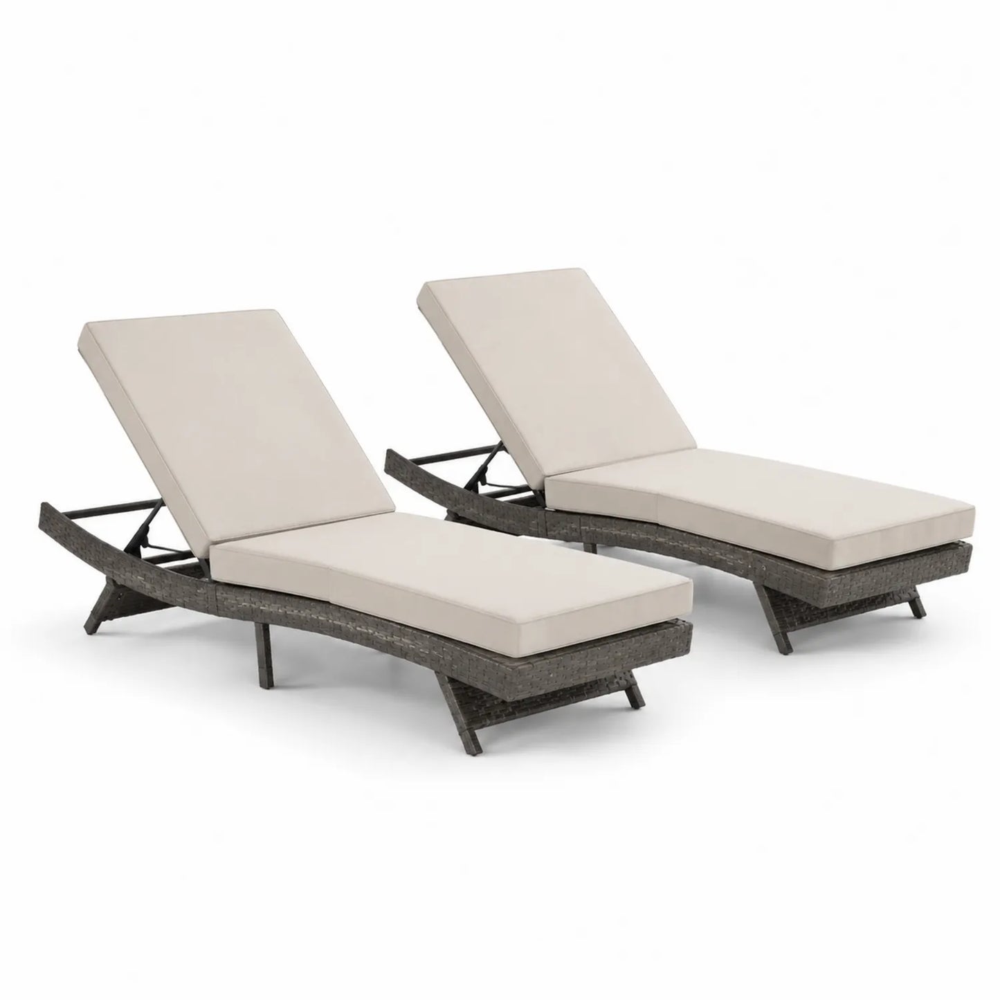 Lot de 2 chaises longues en osier en résine avec coussins en polyester beige