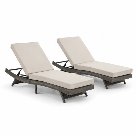 Lot de 2 chaises longues en osier en résine avec coussins en polyester beige