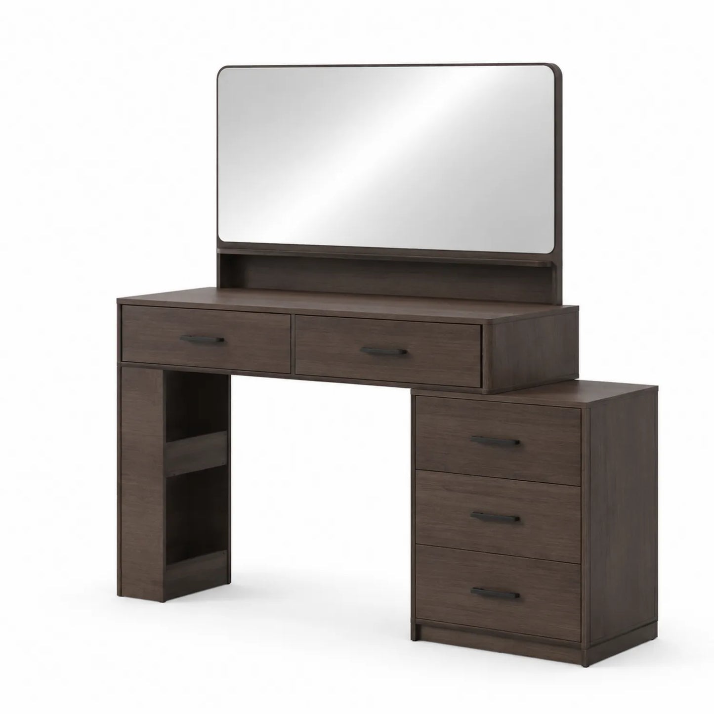 Coiffeuse avec Miroir et 5 Tiroirs en Bois Foncé